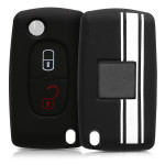 KW Silicone Θήκη Κλειδιού Peugeot Citroen - 2 Κουμπιά - Rally Stripe / White / Black (45652.03)