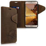 Kalibri Δερμάτινη Suede Θήκη - Πορτοφόλι Samsung Galaxy J7 2017 (Version J730F) - Brown Compass (45814.01)