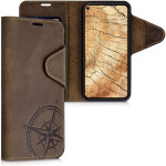 Kalibri Δερμάτινη Suede Θήκη Πορτοφόλι Google Pixel 5 - Navigational Compass / Brown (53660.01)