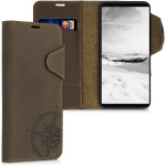 Kalibri Δερμάτινη Suede Θήκη Πορτοφόλι Sony Xperia 10 III - Navigational Compass / Brown (55748.01)