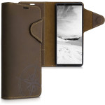 Kalibri Δερμάτινη Suede Θήκη Πορτοφόλι Sony Xperia 5 III - Navigational Compass / Brown (54853.01)