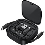 Καλώδιο Type-C Recci Retractable Πτυσσόμενο RS36T 4 in 1 Φόρτισης & Μεταφοράς Δεδομένων με KickStand σε Type-C / Lightning / USB-A / MicroUSB 65W 100cm - Black (6955482531501)