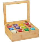 Κουτί για Τσάι Relaxdays Bamboo Tea Box Αποθήκευσης από Μπαμπού 12 Θέσεων 9 x 28 x 23 cm - Natural (10032112)