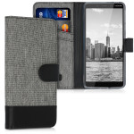 KW Θήκη - Πορτοφόλι Nokia 1 Plus - Fabric and PU Leather Flip Cover - Grey / Black (48021.01)