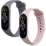 KW Λουράκι Σιλικόνης Xiaomi Mi Band 7 / 7 NFC / 6 / 6 NFC / 5 - 2 Τεμάχια - Dark Grey / Dusty Pink (58885.04)