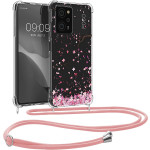 KWmobile Διάφανη Θήκη Σιλικόνης με Λουράκι Λαιμού - Xiaomi Redmi Note 12 Pro 5G / Poco X5 Pro - Cherry Blossoms Pink Petals / Dark Brown / Transparent  (60901.01)