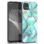 KWmobile IMD Design Extra Thick - Σκληρή Θήκη με TPU Bumper - Samsung Galaxy A22 5G - Marbled Geometrics / Turquoise / Rose Gold (58845.01)