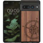 KWmobile Σκληρή Ξύλινη Θήκη με TPU Bumper - Google Pixel 7 Pro - Walnut / Navigational Compass (60756.01)
