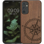 KWmobile Σκληρή Ξύλινη Θήκη με TPU Bumper - Samsung Galaxy A34 - Walnut / Navigational Compass (60813.01)