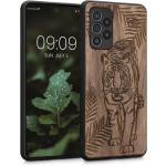 KWmobile Σκληρή Ξύλινη Θήκη με TPU Bumper - Samsung Galaxy A52 / A52s 5G - Tiger Palm Tree / Dark Brown / Walnut (54354.11)