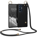 KWmobile Θήκη Σιλικόνης με Λουράκι Λαιμού και Finger Holder - Oppo Find X3 Neo - Black (57332.01)