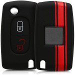 KW Θήκη Κλειδιού Peugeot / Citroen - Σιλικόνη - 2 Κουμπιά - Flip Key - Red / Black (45652.01)