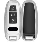 KW Θήκη Κλειδιού Audi - Σιλικόνη - 3 Κουμπιά - Keyless Go - Silver High Gloss (52905.94)