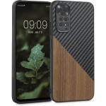 KWmobile Wood and Carbon Fiber - Σκληρή Ξύλινη Θήκη με TPU Bumper και Ανθρακονήματα - Xiaomi Redmi Note 11 / 11S - Dark Brown / Black / Walnut (58198.01)