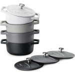 Navaris Cast Iron Round Cocottes - Σετ 4 Μίνι Αντικολλητικές Κατσαρόλες από Χυτοσίδηρο και Καπάκι από Ανοξείδωτο Ατσάλι για Φούρνο - 10,5cm - 290ml - Matte (49079.04.03)