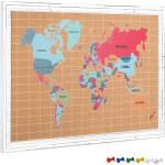 Navaris Cork Memo Board - Πίνακας Ανακοινώσεων Παγκόσμιου Χάρτη με Πινέζες από Φελλό με Ξύλινο Πλαίσιο - 90 x 60 cm - World Map / Brown (52178.01.7)