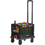 Navaris Folding Hand Truck with Collapsible Crate - Πτυσσόμενο Καρότσι Μεταφοράς με Αναδιπλούμενο Τελάρο / 2 x Ιμάντες Τάνυσης & Αθόρυβα Ροδάκια - Black (61416.01)