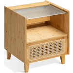Navaris Rattan Nightstand - Ρουστίκ Κομοδίνο με Συρτάρι από Μπαμπού / Ρατάν & Γυαλί - 40 x 42.5 x 49.5 cm - Brown (54441.01)