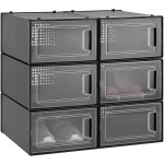 Navaris Stackable Shoe Storage Boxes - Σετ με 6 Κουτιά Αποθήκευσης Παπουτσιών - Black (49045.06.01)