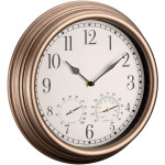 Navaris Waterproof Outdoor Clock - Αθόρυβο Αναλογικό Ρολόι Τοίχου Εσωτερικού & Εξωτερικού Χώρου με Θερμόμετρο και Υγρόμετρο - 30 cm - Copper (54647.01)