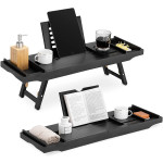 Navaris Wooden Bed and Bath Tray - Ξύλινη Βάση / Δίσκος για τη Μπανιέρα / Κρεββάτι με Πτυσσόμενα Πόδια - Black (47685.05)