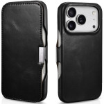 Θήκη iPhone 17 Pro iCarer Vintage Series Side-Open Flip Σκληρή Δερμάτινη με MagSafe - Black (WMI17250801-BK)