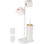Βάση Μπάνιου με Χαρτοθήκες & Πιγκάλ Relaxdays Toilet Roll Holder and Brush Set από Μέταλλο & Μπαμπού - White (10050741_49)