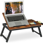 Βάση Στήριξης Relaxdays για Laptop / Τραπεζάκι Ρυθμιζόμενο από Mπαμπού για Καναπέ / Κρεβάτι - Dark Βrown / Βlack (10046357)