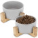 Navaris Ceramic Elevated Cat Bowls - Σετ με 2 Μπολ Φαγητού και Νερού με Βάση από Μπαμπού για Κατοικίδια - Grey / Brown