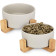 Navaris Ceramic Elevated Cat Bowls - Σετ με 2 Μπολ Φαγητού και Νερού με Βάση από Μπαμπού για Κατοικίδια - Grey / Brown