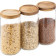 Navaris Glass Storage Jars 950ml Set of 3 - Σετ 3 Στρογγυλά Γυάλινα Βάζα Αποθήκευσης με Καπάκι από Ξύλο Ακακίας - 950ml - Clear