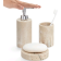 Navaris Stone Bathroom Accessories Set - Σετ με 3 Αξεσουάρ Μπάνιου από Πολυρητίνη με Δοχείο Σαπουνιού / Δοχείο για Οδοντόβουρτσες / Βάση Σαπουνιού - Beige Stone