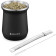 Navaris Yerba Mate Mug Set - Σετ με Κούπα Gourd Cup από Ανοξείδωτο Ατσάλι Διπλού Τοιχώματος / Καλαμάκι Bombilla & Βούρτσα για Τσάι Yerba Mate - 300 ml - Black