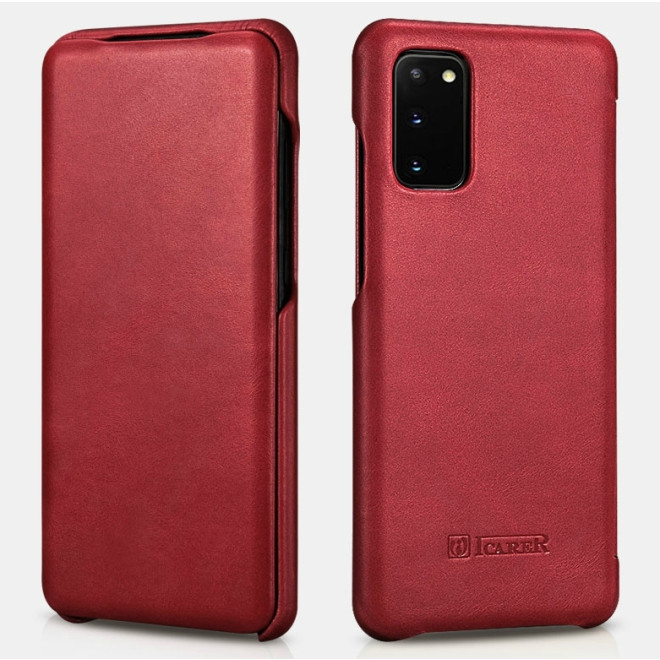 iCarer Vintage Series Curved Edge - Δερμάτινη Θήκη Samsung Galaxy S20 - Red 