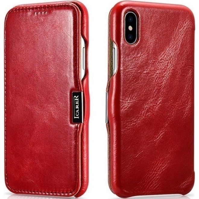 iCarer Vintage Series Side-Open Δερμάτινη Θήκη iPhone XR - Red