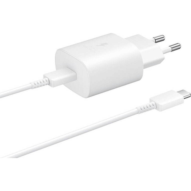 Official Samsung Φορτιστής Ταξιδιού Type - C σε Type - C με Καλώδιο Fast Charge 25W - White 