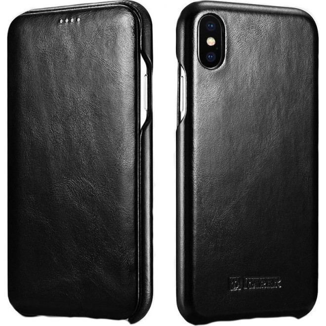 iCarer Vintage Series Curved Edge Folio - Δερμάτινη Θήκη iPhone XS Max - Black 