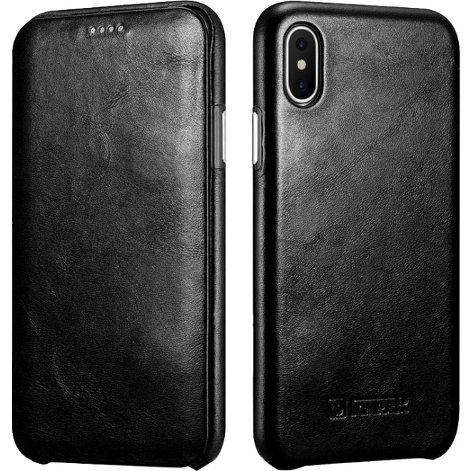 iCarer Vintage Series Curved Edge Side-Open - Δερμάτινη Θήκη iPhone X / XS - Black