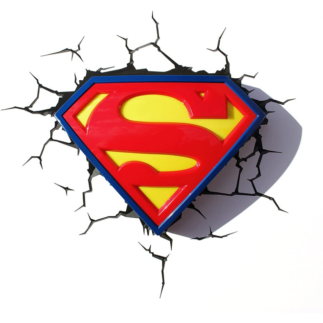3DLightFX Superman S-Shield 3D Deco Light - 3D LED Παιδικό Φωτιστικό Τοίχου με Αυτοκόλλητο Ρωγμών