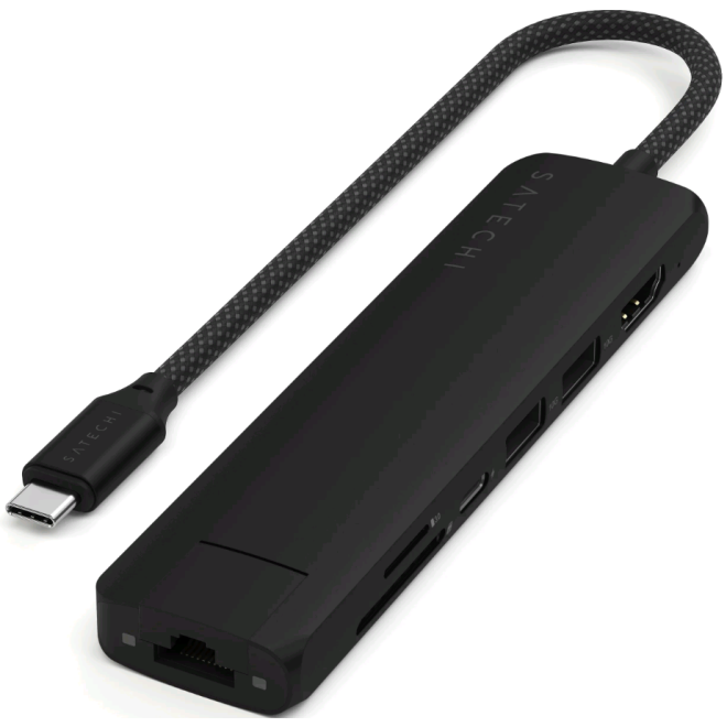 Αντάπτορας Satechi 7in1 USB-C Slim Multiport Adapter Type-C (male) σε 1 x Type-C 100W / 2 x USB-A 3.2 10Gbps / 1 x HDMI 4K 60Hz / 1 x Ethernet 1 Gigabit / 1 x SD / 1 x MicroSD Black