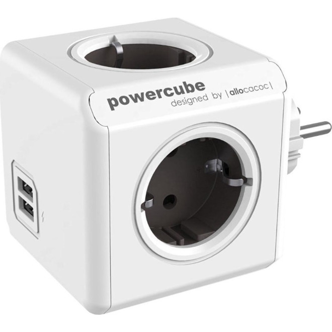 Allocacoc PowerCube Original USB - Πολύπριζο Με 4 Υποδοχές - 2 Θύρες USB - Grey - 2 Έτη Εγγύηση