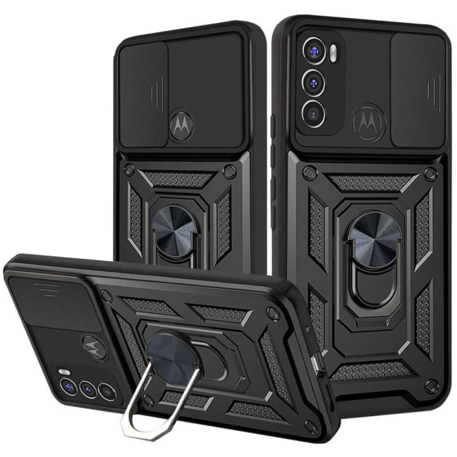 Alogy Camshield Stand Ring - Ανθεκτική Θήκη Motorola Moto G60 με Κάλυμμα για την Κάμερα & Μεταλλικό Ring Holder - Black