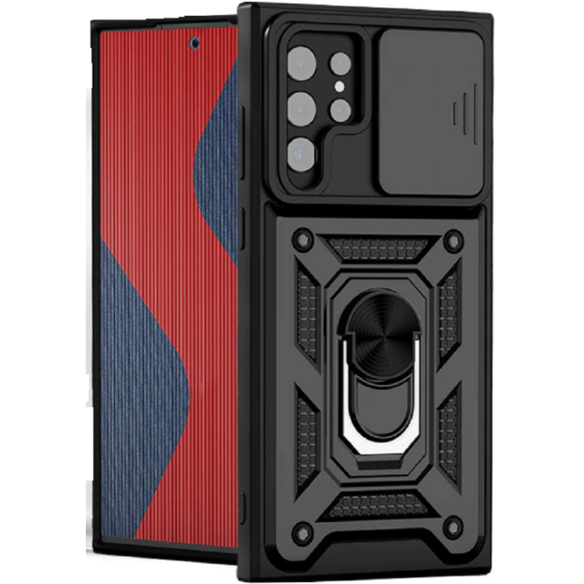 Alogy Camshield Stand Ring - Ανθεκτική Θήκη Samsung Galaxy S22 Ultra 5G με Κάλυμμα για την Κάμερα & Μεταλλικό Ring Holder - Black