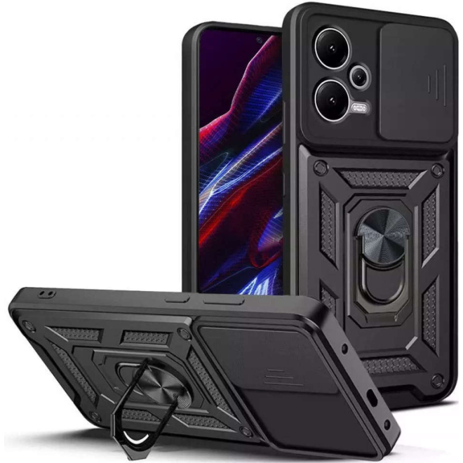 Alogy Camshield Stand Ring - Ανθεκτική Θήκη Xiaomi Poco X5 με Κάλυμμα για την Κάμερα & Μεταλλικό Ring Holder - Black 