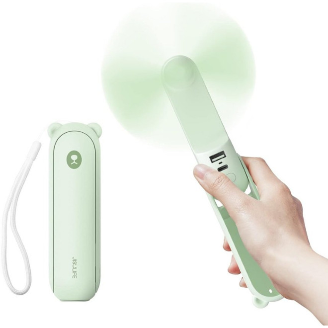 Ανεμιστηράκι JisuLife F8X Handheld Fan Life8 Plus Φορητό Επαναφορτιζόμενο με Λουράκι Χειρός / Φακός 60 Lumens & PowerBank με 1 x Θύρα USB-A 4.500mAh Mint Green