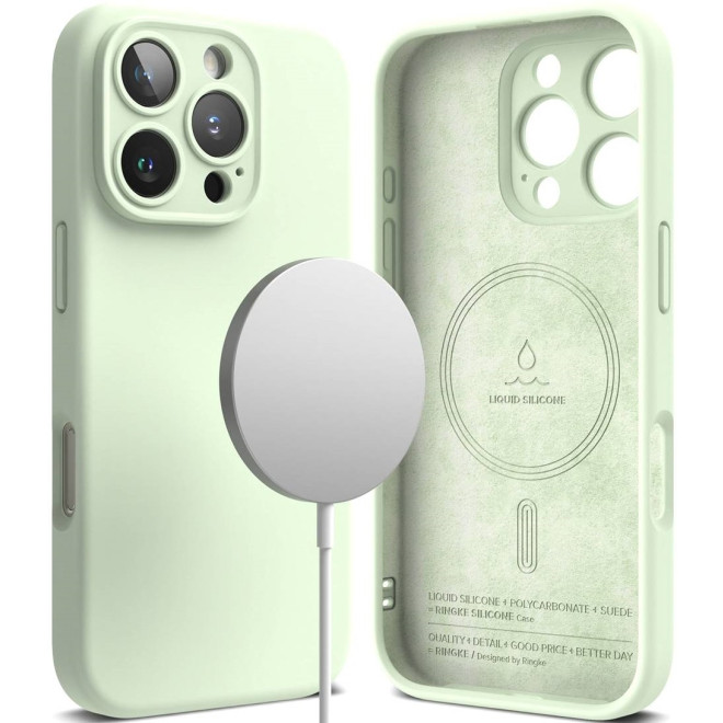 Ανθεκτική MagSafe Θήκη Σιλικόνης - Apple iPhone 16 Pro Max - Ringke Silicone Magnetic - Soft Mint