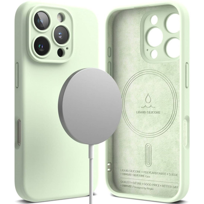 Ανθεκτική MagSafe Θήκη Σιλικόνης - Apple iPhone 16 Pro - Ringke Silicone Magnetic - Soft Mint 