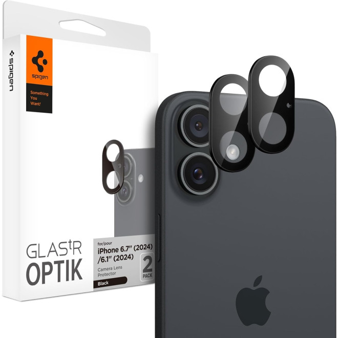 Αντιχαρακτικό Γυαλί Προστασίας Apple iPhone 16 / 16 Plus - Spigen GLAS.tR OPTIK Camera Lens Protector για Φακό Κάμερας - 2 Τεμάχια - Black 
