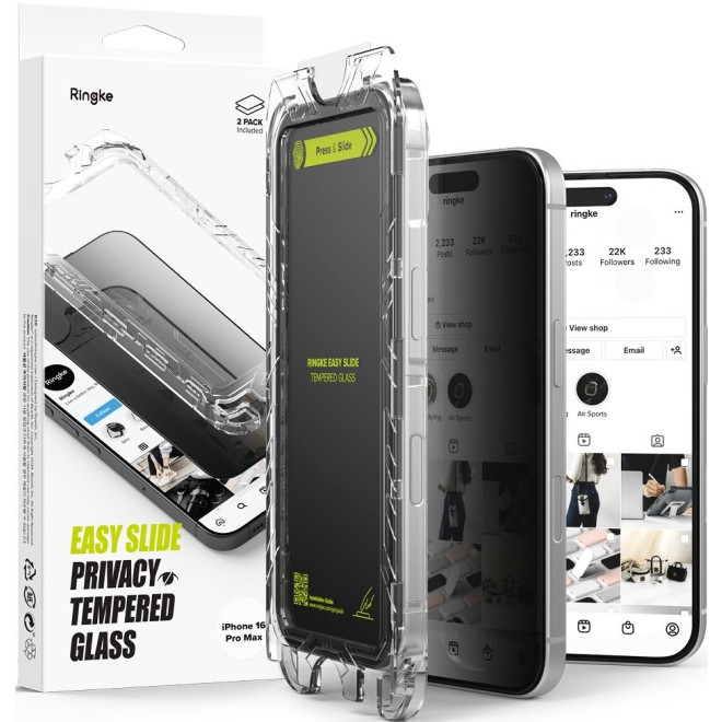 Αντιχαρακτικό Γυαλί Προστασίας Apple iPhone 16 Pro Max - Ringke Easy Slide Privacy Tempered Glass FullFace Απορρήτου Οθόνης - 2 Τεμάχια - Black 