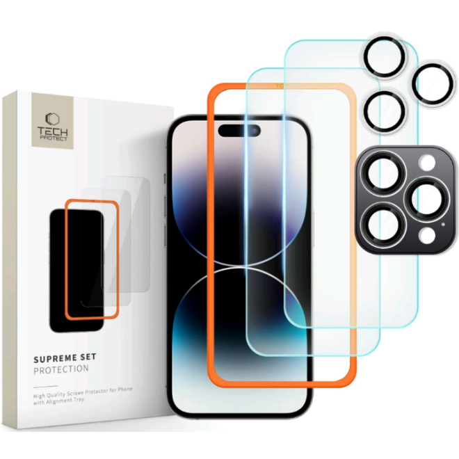 Αντιχαρακτικό Γυαλί Προστασίας Apple iPhone 16 Pro Max - Tech-Protect Supreme Set με 2 x Tempered Glass Οθόνης και 1 x Κάμερας - Clear